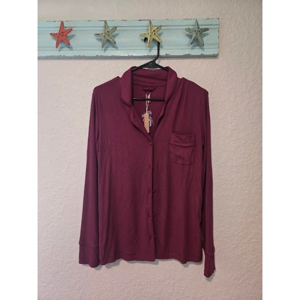 Skims Burgundy Ribbed Button Down